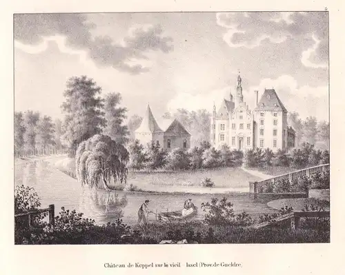 Chateau de Keppel sur le vieil Issel - IJssel Bronckhorst Gelderland Lithographie Cloet Niederlande Pays-Bas