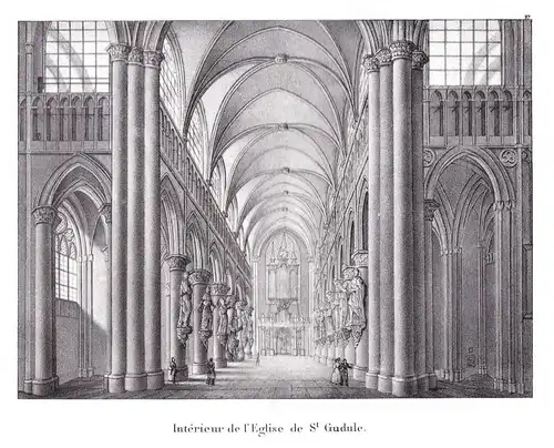 Interieur de l'Eglise de St. Gudule - Kathedrale Brüssel Bruxelles St. Gudula Lithographie Cloet Belgique Belg