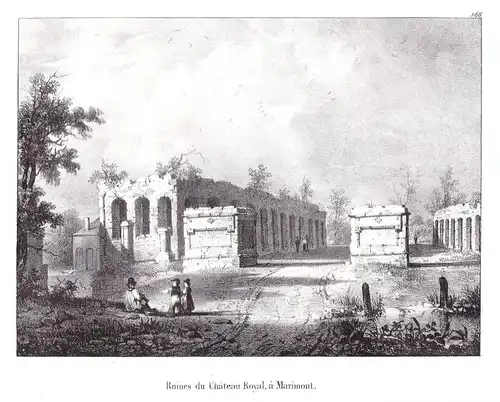 Ruines du Chateau Royal, a Marimont - Mariemont Hennegau Morlanwelz Wallonien Lithographie Cloet Belgique Belg