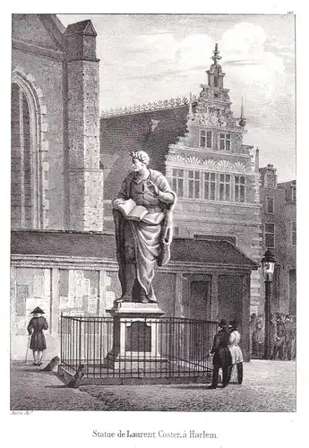 Statue de Laurent Coster, a Harlem - Haarlem Laurent Coster Statue Lithographie Cloet Niederlande Pays-Bas