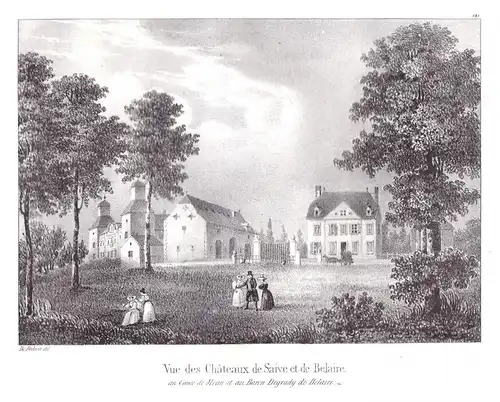 Vue des Chateaux de Saive et de Belaire - Blegny Wallonien Lüttich Schloss chateau Lithographie Cloet Belgique