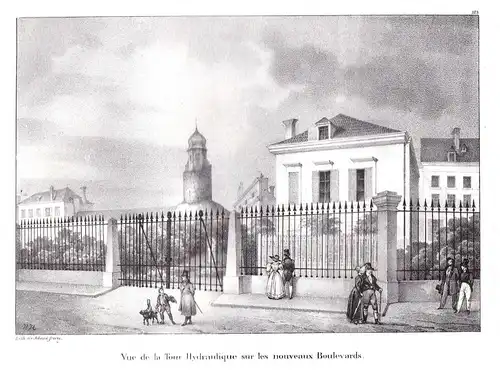 Vue de la Tour Hydraulique sur les nouveaux Boulevards - Brüssel Bruxelles Boulevard Turm Lithographie Cloet B