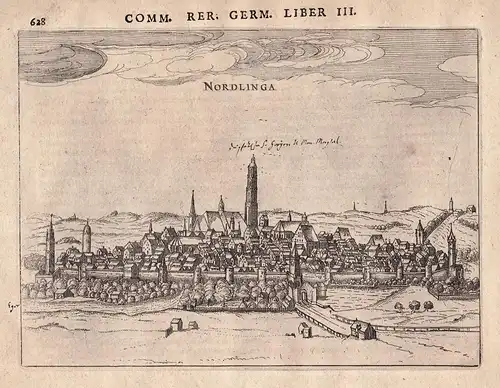 Nordlinga - Nördlingen Gesamtansicht Ansicht view Kupferstich antique print