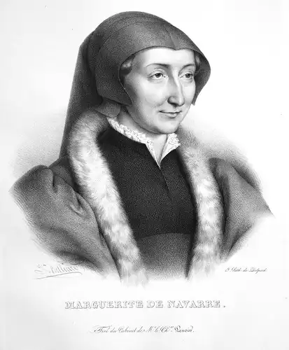 Marguerite de Navarre - Margarete von Navarra Königin queen reine France Frankreich Lithographie Belliard Port