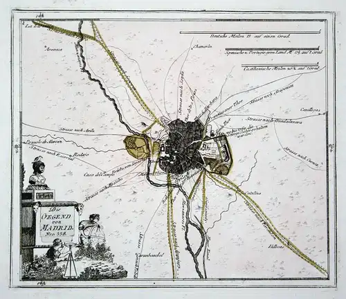 Die Gegend von Madrid - Spanien Spain Portugal Madrid Getafe Alcorcón map Karte Reilly engraving Kupferstich