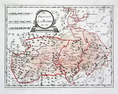 Die Provinz La Mancha - Spanien Spain Portugal Ciudad Real La Mancha map Karte Reilly engraving Kupferstich