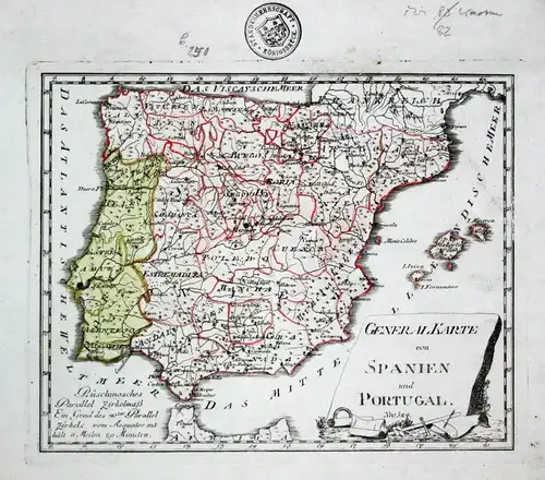 General Karte von Spanien und Portugal - Spanien Spain Portugal Lissabon Madrid map Karte Reilly engraving Kup