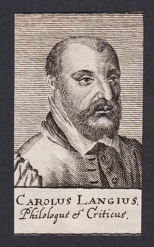 Carolus Langius - Charles de Langhe philosopher Portrait Kupferstich