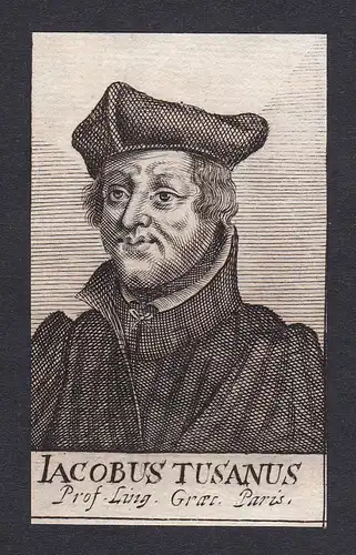Iacobus Tusanus - Jacques Toussain professeur Paris Portrait Kupferstich  gravure