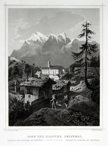 Dorf und Kloster Pfäffers - Dorf Kloster Pfäfers Schweiz Svizzera gravure  Poppel Lange