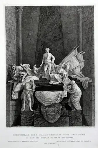 Denkmal des Marschalls von Sachsen - Denkmal Marschall Sachsen Kirche Strasburg gravure