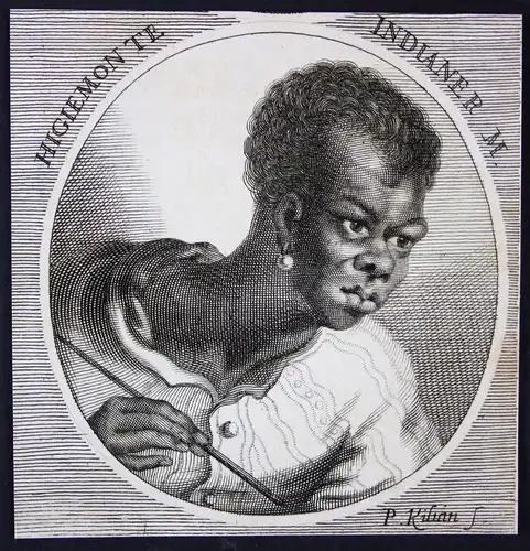 Higiemon te Indianer - Higiemond Higiemondo Afrika Indian Asia black Kupferstich etching Portrait