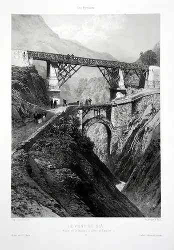 Le Pont de Sia, Gavarnie - Pont de Sia Gavarnie France Frankreich Pyrenees Lithographie Litho Ciceri