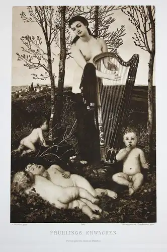 Frühlings Erwachen - Frühling spring Harfe harp Kinder children nude Akt woman