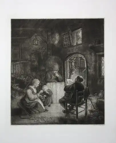 Stube Kind Frau Mann child people Mezzotinto Aquatinta mezzotint