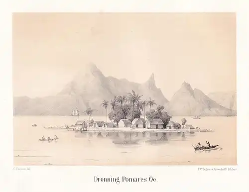 Dronning Pomares Oe - Tahiti Pacific Ocean Island Insel Pazifischer Ozean Ansicht Lithographie Litho