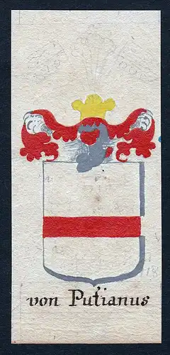 Von Putianus - Putianus Puteanus Böhmen Manuskript Wappen Adel coat of arms heraldry Heraldik