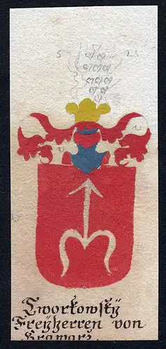 Tworkowsky Freyherren von Krawarz - Böhmen Manuskript Wappen Adel coat of arms heraldry Heraldik