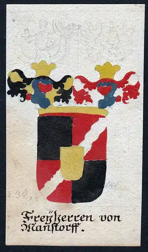 Freyherren von Manstorff - Manstorff Mannstorff Böhmen Manuskript Wappen Adel coat of arms heraldry Heraldik