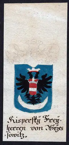 Kispersky Freyherren von Wrzessowitz - Kispersky von Wrzessowitz Böhmen Manuskript Wappen Adel coat of arms h