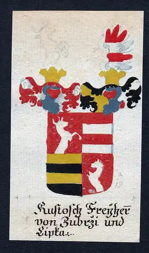 Kustosch Freyher von Zubrzi und Lipka - Kustosch von Zubrzi und Lipka Böhmen Manuskript Wappen Adel coat of a
