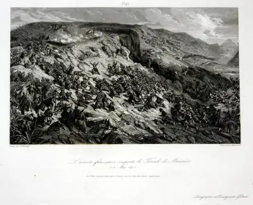 L'armee francaise emporte le Teniah de Mouzaia - bataille du col de Mouzaia Algeria estampe