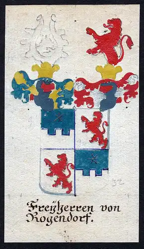 Freyherren von Rogendorf - Roggendorf Rogendorf Rogendorff Böhmen Manuskript Wappen Adel coat of arms heraldr