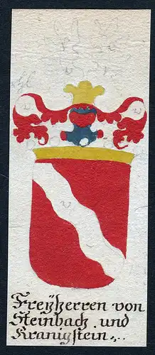Freyherren von Steinbach und Kranigstein - Steinbach und Kranichstein Böhmen Manuskript Wappen Adel coat of a