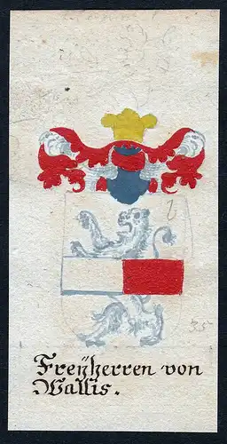 Freyherren von Wallis - Wallis von Carrighmain Karighmain Böhmen Manuskript Wappen Adel coat of arms heraldry