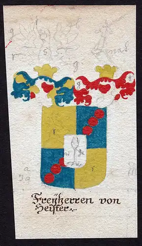 Freyherren von Heister - Heister Böhmen Manuskript Wappen Adel coat of arms heraldry Heraldik