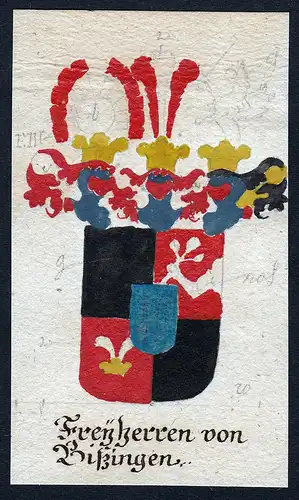 Freyherren von Bißingen - Bißingen Bissingen Böhmen Manuskript Wappen Adel coat of arms heraldry Heraldik