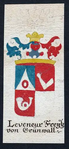 Leveneur Freyh. von Grünwall - Leveneur von Grünwall Gruenwall Böhmen Manuskript Wappen Adel coat of arms h