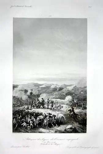 Attaque des lignes de l'armee espagnole. Bataille de la Muga - San Lorenzo de la Muga Ansicht vue estampe