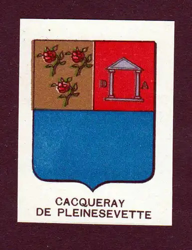 Cacqueray de Pleinesevette - Cacqueray de Pleinesevette Pleine-Sevette Wappen Adel coat of arms heraldry Litho