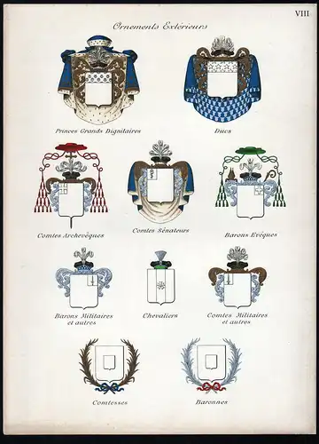 Ornements Exterieurs - Zeichen Signs Signes Reich Empire Wappen Adel coat of arms Farblithographie  heraldry H