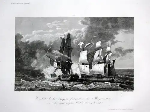 Combat de la fregate francaise la Beyonnaise contre la fregate anglaise l'Embuscade - Gironde combat Ambuscade
