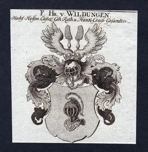 F.Hr. v. Wildungen - Wildungen Wappen Adel coat of arms Kupferstich  heraldry Heraldik