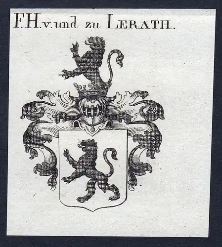 F.H. v. und zu Lerath - Lerath Wappen Adel coat of arms Kupferstich  heraldry Heraldik