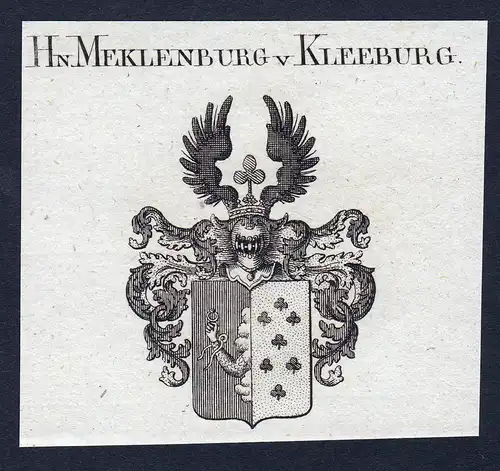 Hn. Meklenburg v. Kleeburg - Meklenburg Mecklenburg von Kleeburg Wappen Adel coat of arms Kupferstich  heraldr