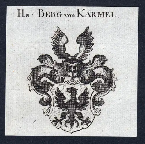 Hn. Berg von Karmel - Berg Karmel Carmel Wappen Adel coat of arms Kupferstich  heraldry Heraldik