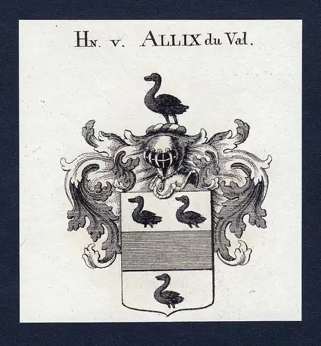 Hn. v. Allix du Val - Allix Alix du val Duval Wappen Adel coat of arms Kupferstich  heraldry Heraldik
