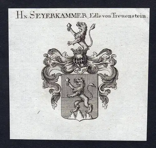 Hn. Seyerkammer, Edle von Treuenstein - Seyerkammer von Treuenstein Wappen Adel coat of arms Kupferstich  hera