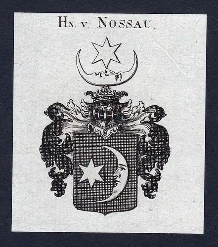 Hn. v. Nossau - Nossau Wappen Adel coat of arms Kupferstich  heraldry Heraldik