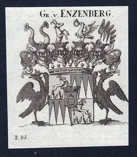 Gr. v. Enzenberg - Enzenberg Wappen Adel coat of arms Kupferstich  heraldry Heraldik