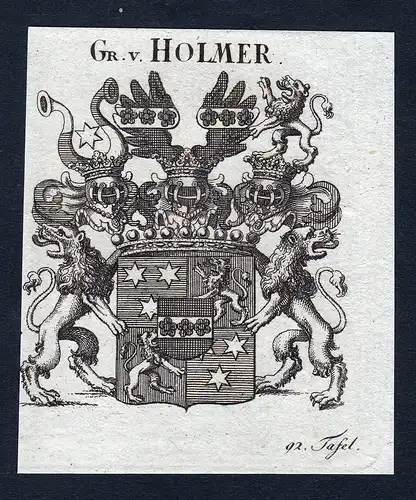 Gr. v. Holmer - Holmer Wappen Adel coat of arms Kupferstich  heraldry Heraldik