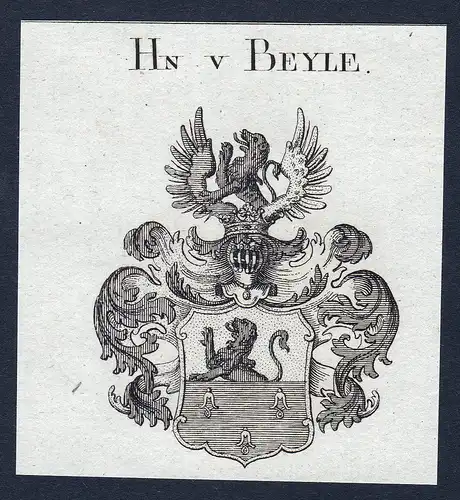 Hn. v. Beyle - Beyle Wappen Adel coat of arms Kupferstich  heraldry Heraldik