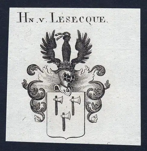 Hn. v. Lesecque - Lesecque Wappen Adel coat of arms Kupferstich  heraldry Heraldik