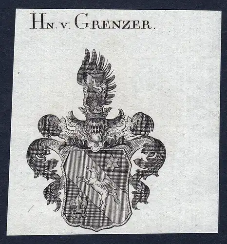 Hn. v. Grenzer - Grenzer Wappen Adel coat of arms Kupferstich  heraldry Heraldik