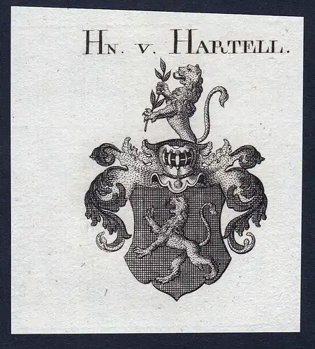 Hn. v. Hartell - Hartell Hartel Hartl Wappen Adel coat of arms Kupferstich  heraldry Heraldik