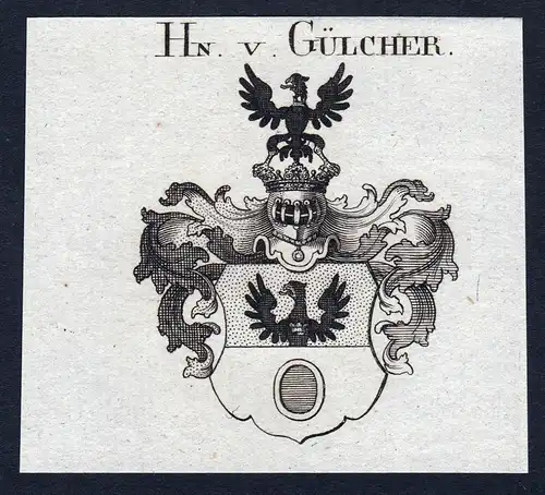 Hn. v. Gülcher - Gülcher Guelcher Wappen Adel coat of arms Kupferstich  heraldry Heraldik
